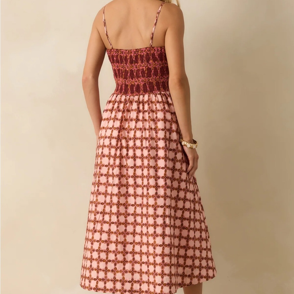 Smocked Bodice Pink Patterned Midi Dress from Red Dress - Picture 7 of 13